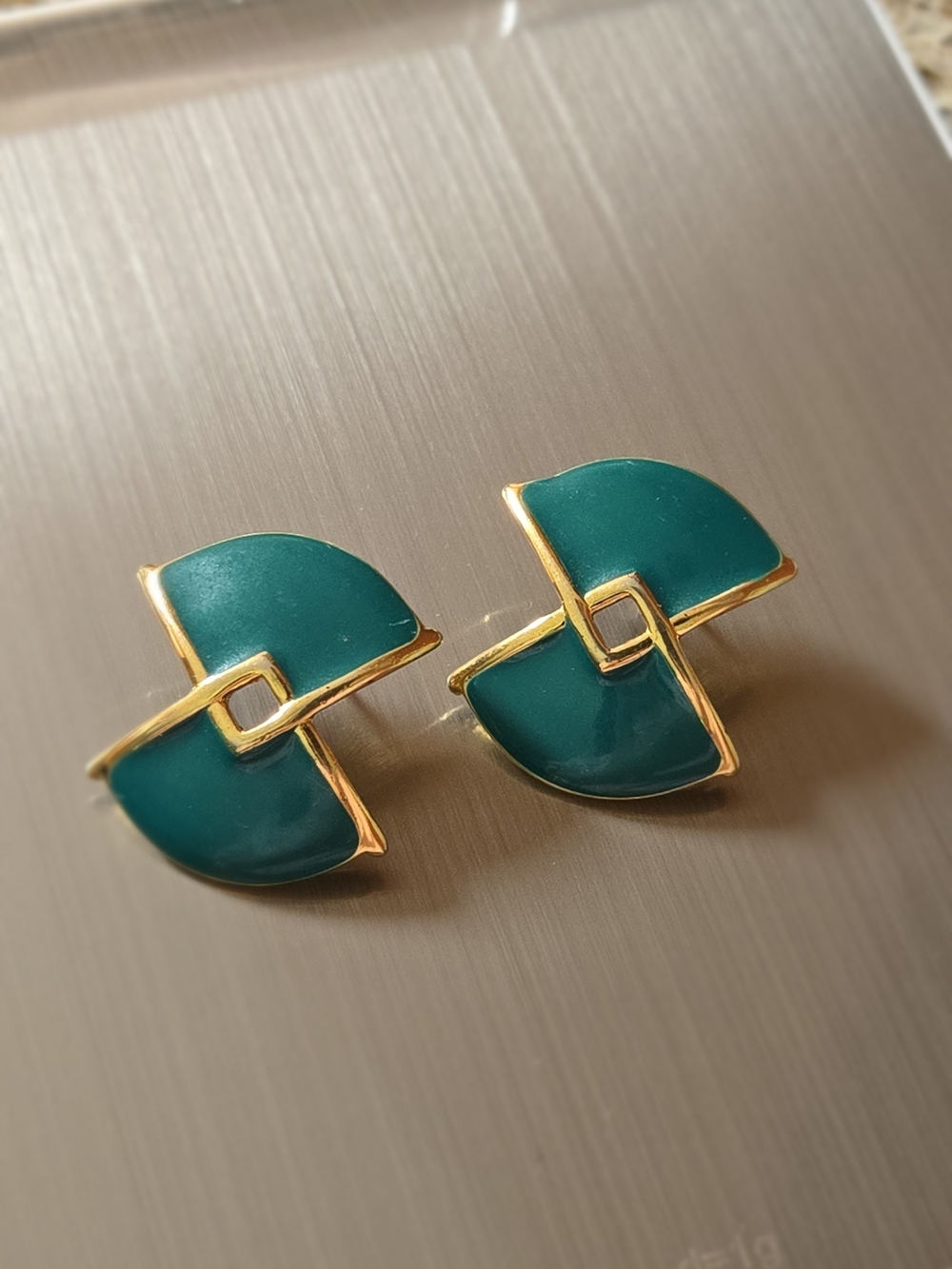 Monet Teal and Gold Enamel Earrings